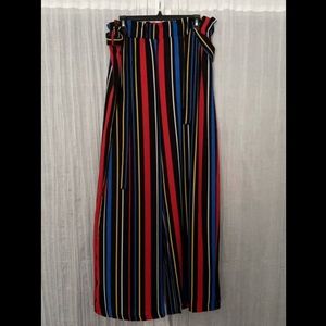 Primary colored wide leg pants with fabric belt